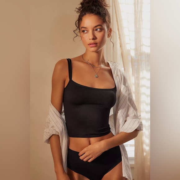 Anthropologie The Honey Seamless Ribbed Two-Strap Tank S Black - Picture 1 of 7